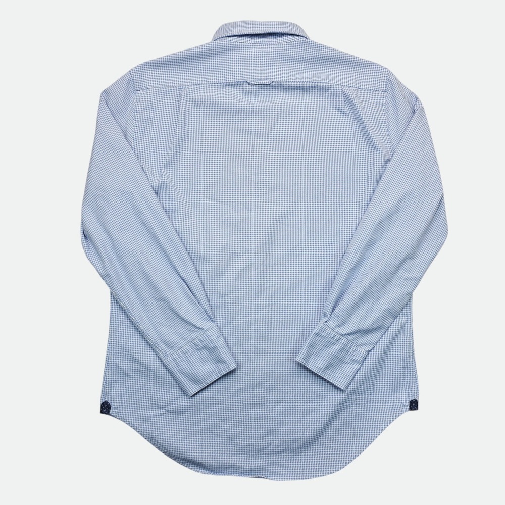 Boggi Milano New Classic Mens Blue Houndstooth Button Down Shirt Spread Collar - Picture 8 of 9